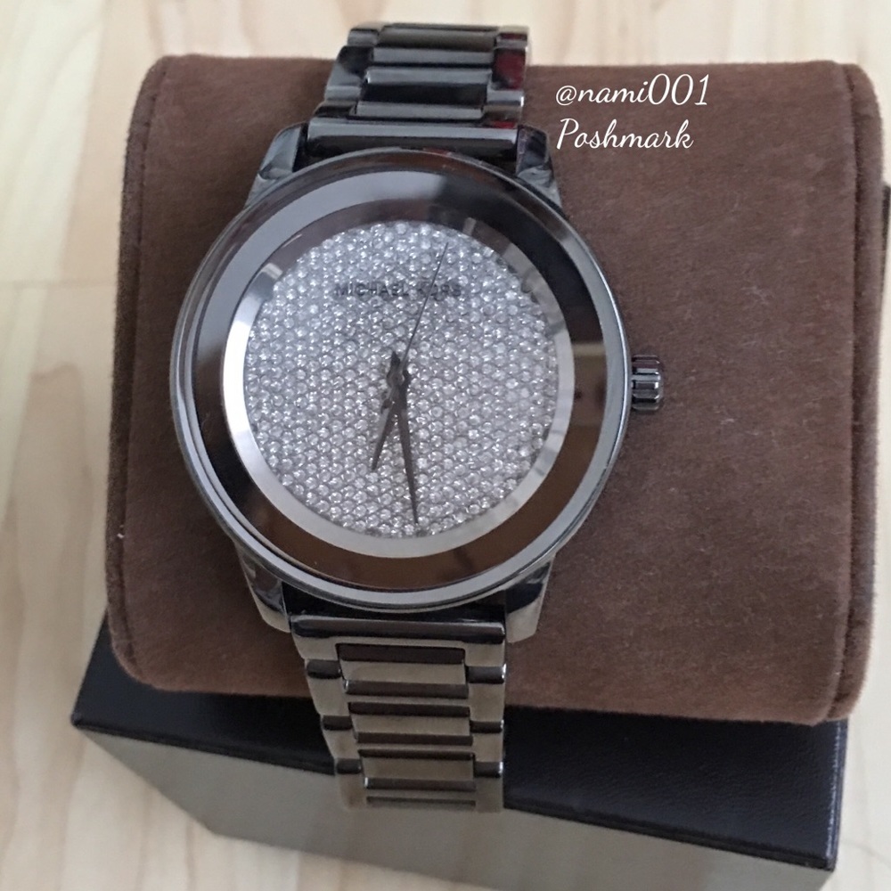 Michael Kors Oversized Gunmetal Pewter Crystal Encased Watch - RARE FIND - Picture 2 of 8